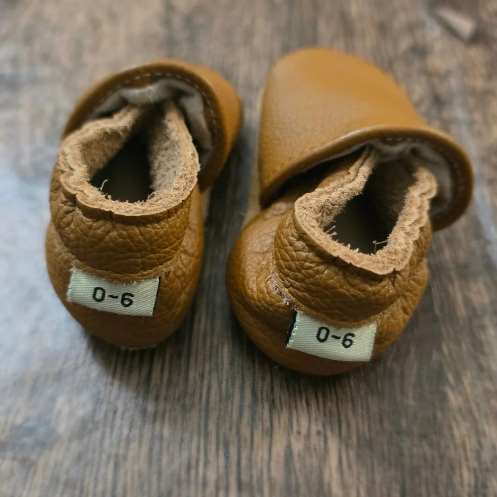 BABY Leather Moccasins Baby 0-6 Months Brown Soft Sole Pebbled Slip On